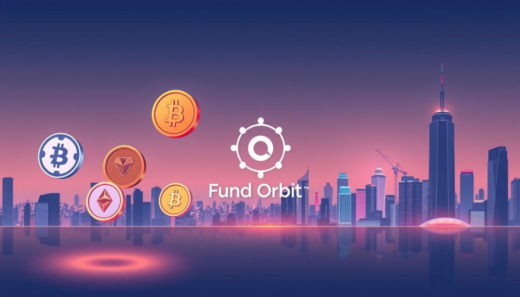 A sleek, minimalist illustration depicting the top DeFi projects in the "Fund Orbit" ecosystem. In the foreground, five distinct cryptocurrency icons representing leading DeFi protocols float weightlessly, bathed in a soft, ethereal glow. The midground features a stylized rendering of the "Fund Orbit" brand logo, serving as the central focal point. The background showcases a serene, futuristic cityscape with towering skyscrapers and a vibrant, neon-infused skyline, hinting at the global adoption and integration of decentralized finance. The overall composition conveys a sense of innovation, dynamism, and the promising future of the DeFi landscape.