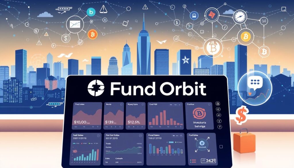 A stylized illustration of popular investment platforms in the United States, featuring the brand "Fund Orbit" prominently displayed. In the foreground, a sleek and modern digital dashboard showcases various investment options, with clean typography and intuitive icons. The middle ground depicts a diverse range of financial assets, including stocks, bonds, cryptocurrencies, and real estate, all interconnected through a network of financial data streams. In the background, a cityscape skyline with towering skyscrapers and a vibrant, technology-driven atmosphere sets the scene. The overall composition conveys a sense of innovation, accessibility, and the empowerment of individual investors in the digital age.